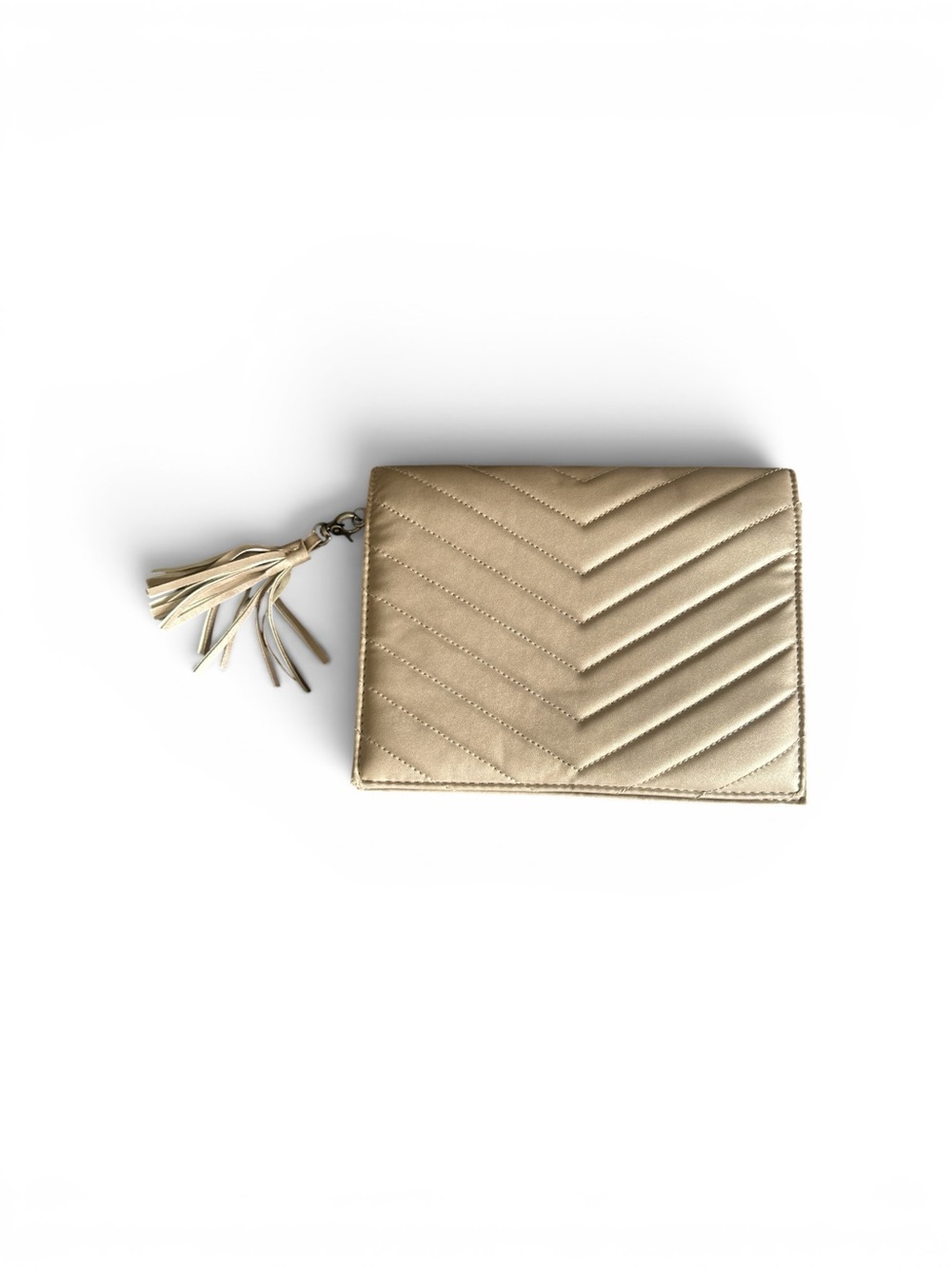Neiman Marcus Metallic Quilted Tassel Zip clutch